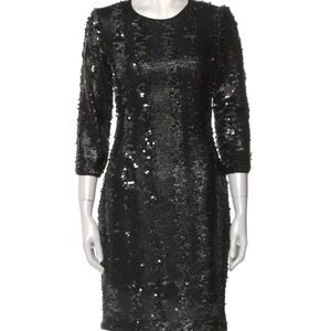 HUNTER BELL Black Sequin Sheath Dress 3/4 Sleeve - Size 6
